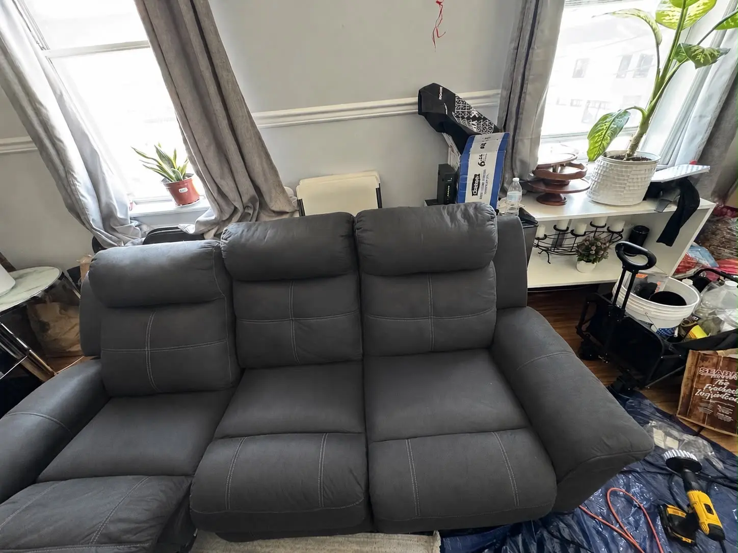 Full gray sectional after treatment across the upholstery surface